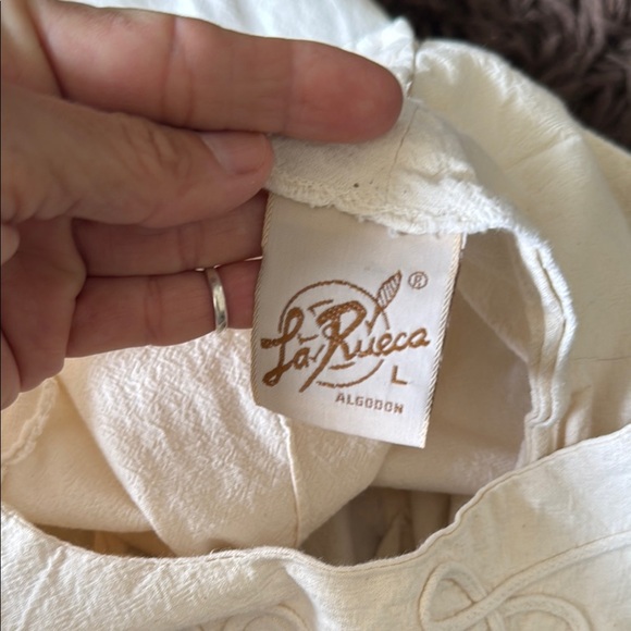 Vintage LA RUECA Cream colored Embroidered dress size large sleeveless maxi - Picture 2 of 7
